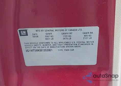 2008 Chevrolet Impala Lt z USA, uszkodzony, nr VIN 2G1WT58K081353061